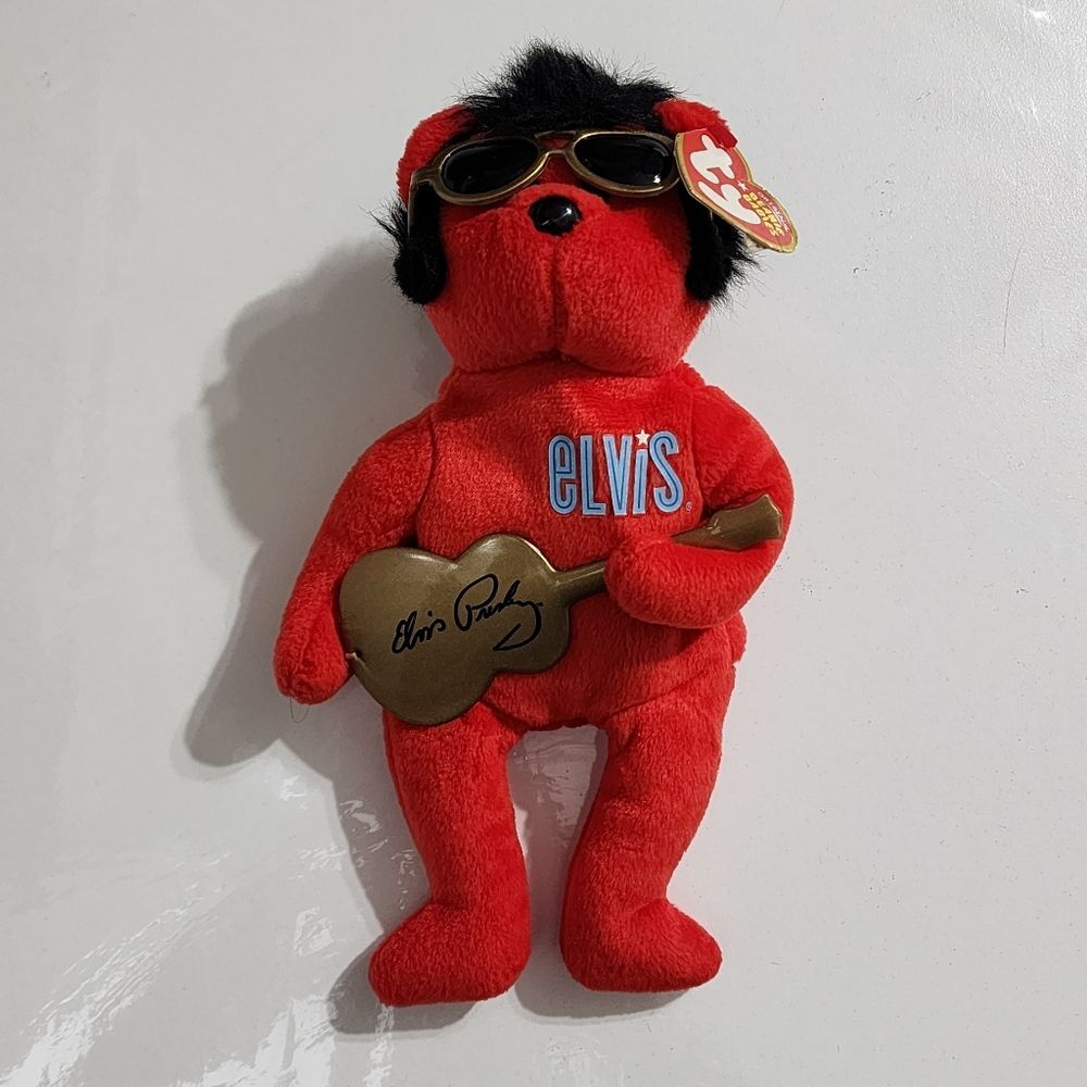 Red Teddy Bear Ty Elvis Presley Heartbeat Hotel 2009 Guitar Beanie Baby NEW